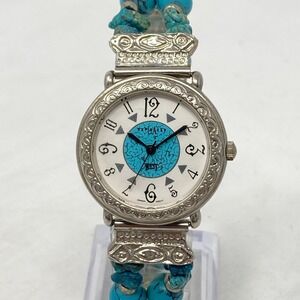 Vintage LA Express West Watch Women 31mm Silver Tone Turquoise Blue New Battery